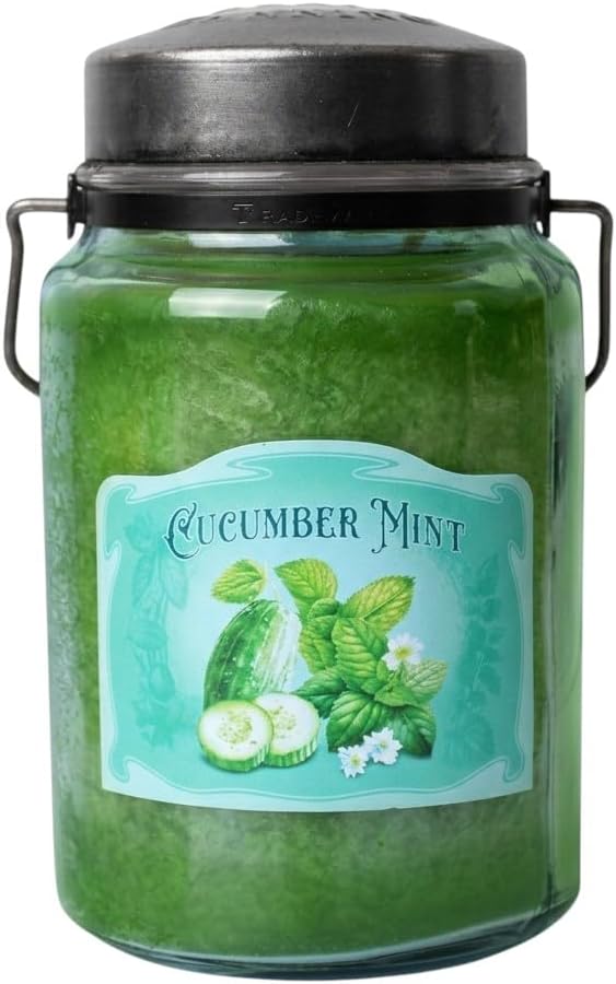 McCall’s Candles | Cucumber Mint | 26 oz Scented Candle | USA-Poured | Vintage Rustic Jar with Carrying Handle | Fresh Cucumber Water & Cooling Mint Fragrance