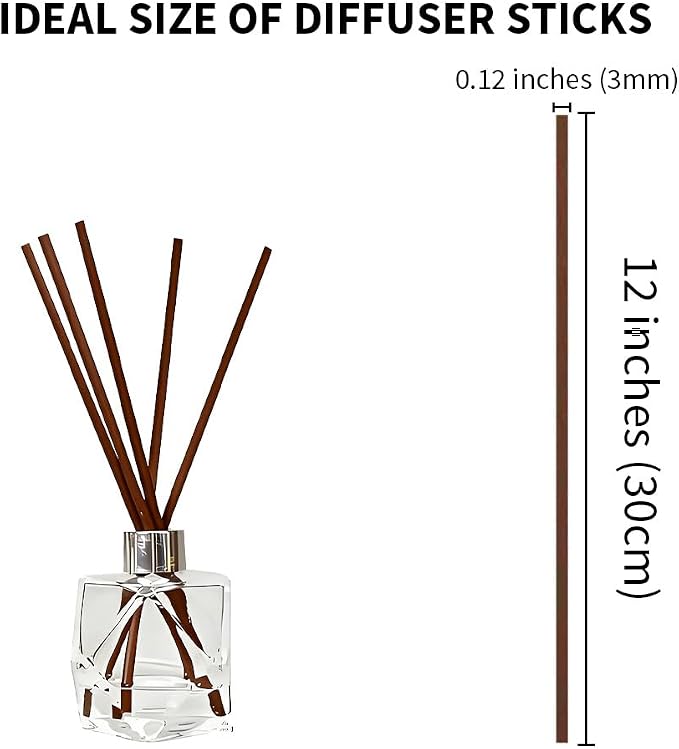 50PCS Brown Fiber Reed Diffuser Sticks 12 Inch Long 3mm Diameter Strong Absorption Refill Replacement Reeds for Diffuser Stick Essential Oil Scented Aroma Fragrance Rod for Home Office Spa
