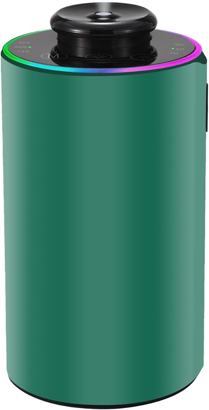 Waterless Essential Oil Diffuser with 8 Color LED Night Light, 3 Mist Levels & Timers, Portable Rechargeable Aromatherapy Diffuser for Home Car Room Studio Office, Metal (Green)