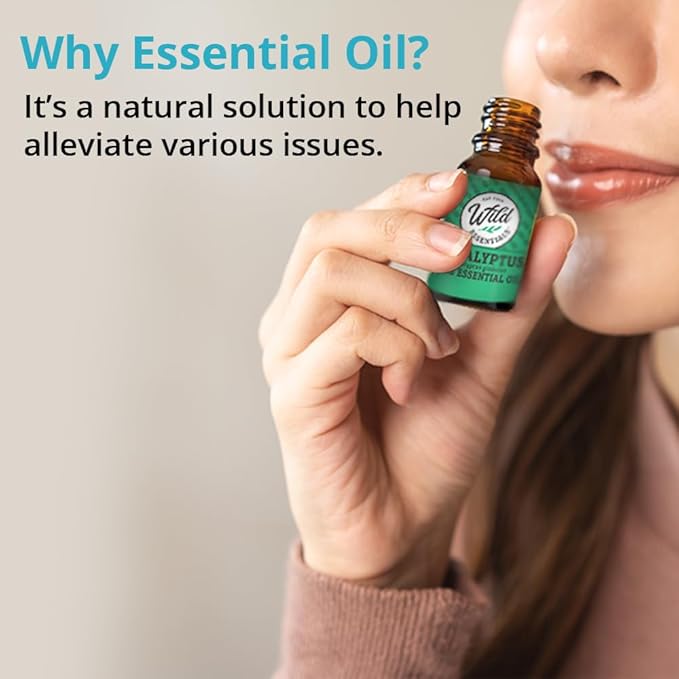 Wild Essentials Eucalyptus 100% Pure Essential Oil - 10ml Bottles, undiluted, Therapeutic Grade, Made and Bottled in The USA, Congestion, Stress, Aches and Pains