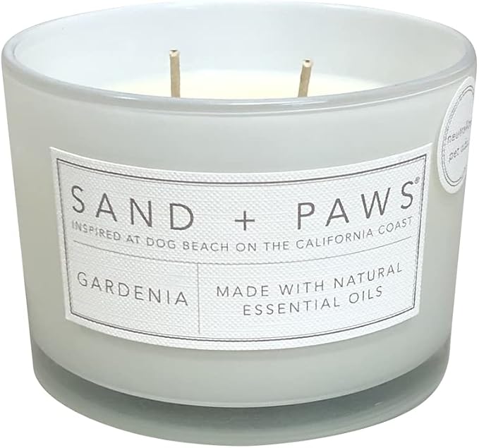 Sand + Paws Scented Candle - Gardenia - Additional Scents and Sizes –Luxurious Air Freshening Jar Candles Neutralize pet Odors and Enhance Home décor – 100% Cotton Lead-Free Wicks - 12 oz