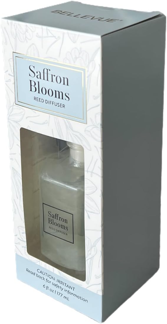 Bellevue Diffuser, 6 fl oz Glass Filled Diffuser, Highly Concentrated Fragrances with Essential Oils, Home Fragrance, Scent:Saffron Blooms