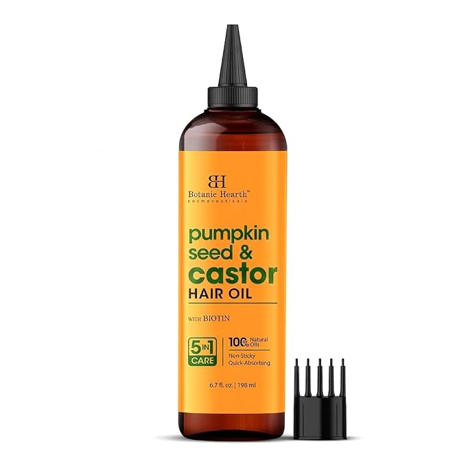 Botanic Hearth Castor Oil for Hair Growth with Pumpkin Seed Oil, Hair Growth Oils for Thinning Hair, Dry Damaged Hair & Scalp Treatment, Strengthens & Nourishes Hair, 6.7 fl oz