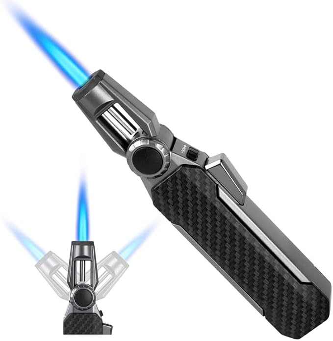 Butane Torch Lighter, Refillable Gas Lighter Cooking Torch, Adjustable Kitchen Torch with Safety Lock - Windproof Jet Flame Blue Fire for Camping Baking BBQ Grill Candle (Gas Not Included)