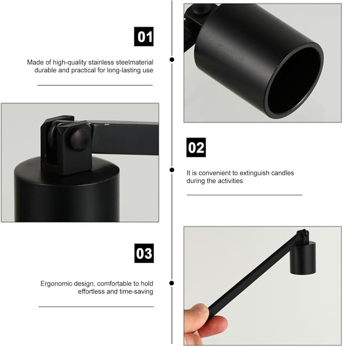 Candle Snuffer Extinguisher with Long Handle 6.69inch Stainless Steel Wick Flame Snuffer for Putting Out Wick Flame Safely, Black Candle Accessories