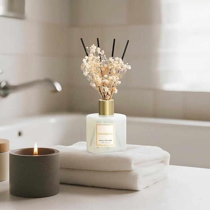 Diffusers for Home 6.76 fl oz（200ml）, YISOWUH Orange Blossom Reed Diffuser Set Oil Diffusers with 8 Reed Sticks, Long Lasting Fragrance for Bathroom Decor, Room Decor, Livingroom, Gifts