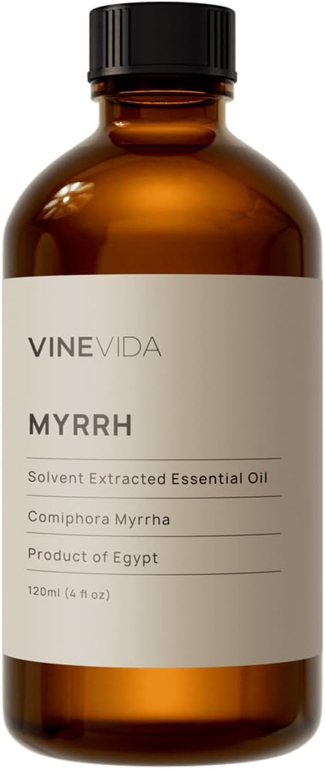 VINEVIDA Myrrh Essential Oil - Undiluted Myrrh Oil - Myrrh Candle Oil Scent - DIY Candle Scents for Candlemaking - Bulk Essential Oil for Soap Making Safe for Skin, 4.0 Fl Oz