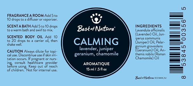 Best of Nature Calming Essential Oil Blend – Lavender, Roman Chamomile, Geranium & Juniper – 100% Pure for Diffuser, Relaxation & Self-Care – Soothing Aromatherapy