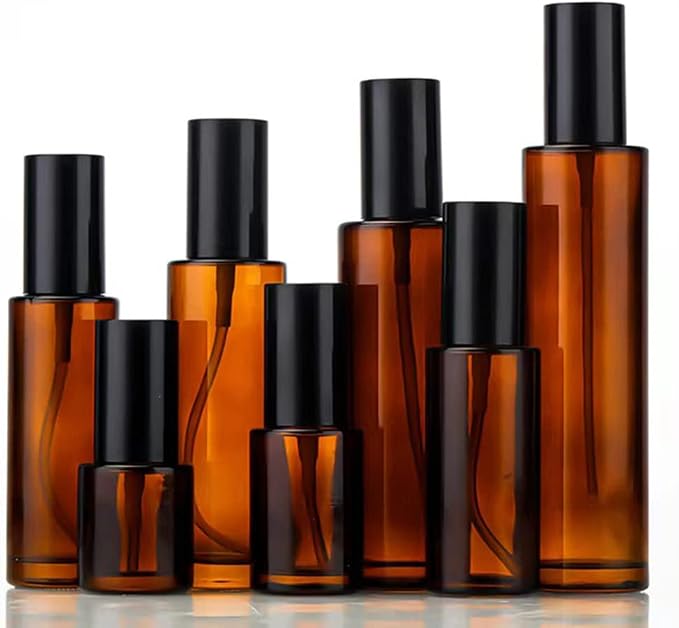 2 PCS 100/3.4oz Amber Glass Travel Bottles with Black Pump, Leakproof Lotion Dispenser for Essential Oil, Cream, Shampoo, Body Wash & Travel Toiletries (120ml)