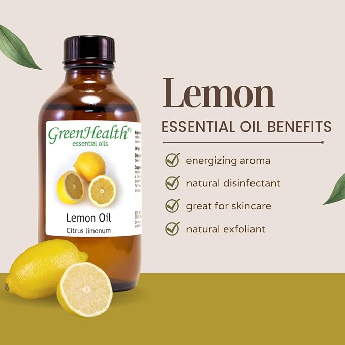32 oz Lemon Essential Oil (100% Pure & Uncut), Aluminum Bottle - GreenHealth