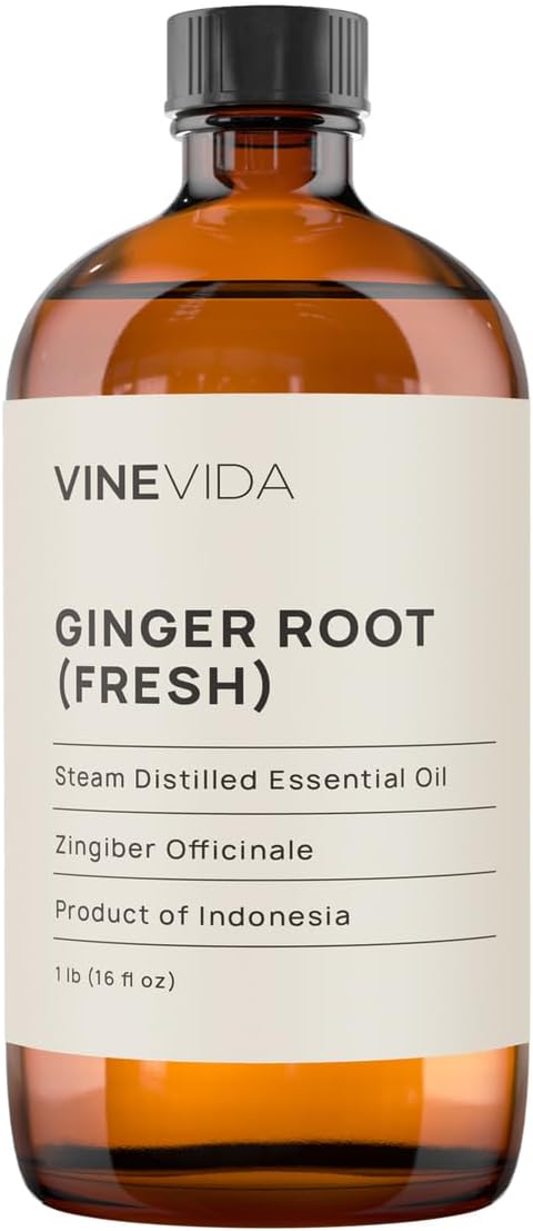 VINEVIDA Fresh Ginger Root Essential Oil 16 oz - Undiluted Ginger Root Oil 16 oz - Ginger Root Candle Oil Scent - DIY Candle Scents for Candlemaking - Bulk Essential Oil for Soap Making Safe for Skin
