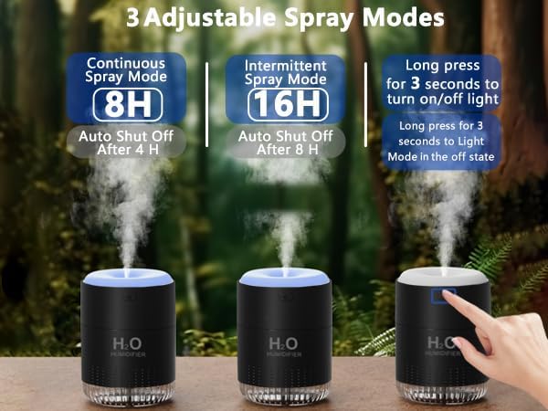 SZO Portable Mini Humidifier, 500ML USB Personal Cool Mist Humidifiers for Bedroom Office Travel Desk, Whisper Quiet 20dB with 2 Mist Modes & Auto Shut-Off, Small Desktop Humidifier（WSQ02 Black）