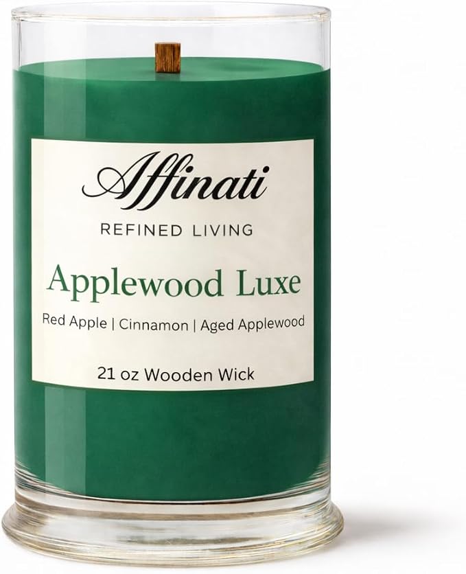 Affinati Applewood Luxe Large Scented Candle, 21 oz Wooden Wick Tumbler – Highly Fragrant Long Lasting Premium Orchard Wood Fragrance, Soy Blend