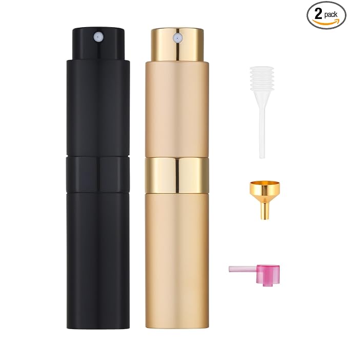 Tekson 8ml Travel Perfume Atomizer Refillable, Mini Cologne Spray Bottle Empty, Small Aftershave Portable Sprayer for Liquid Dispenser (Black&Gold)
