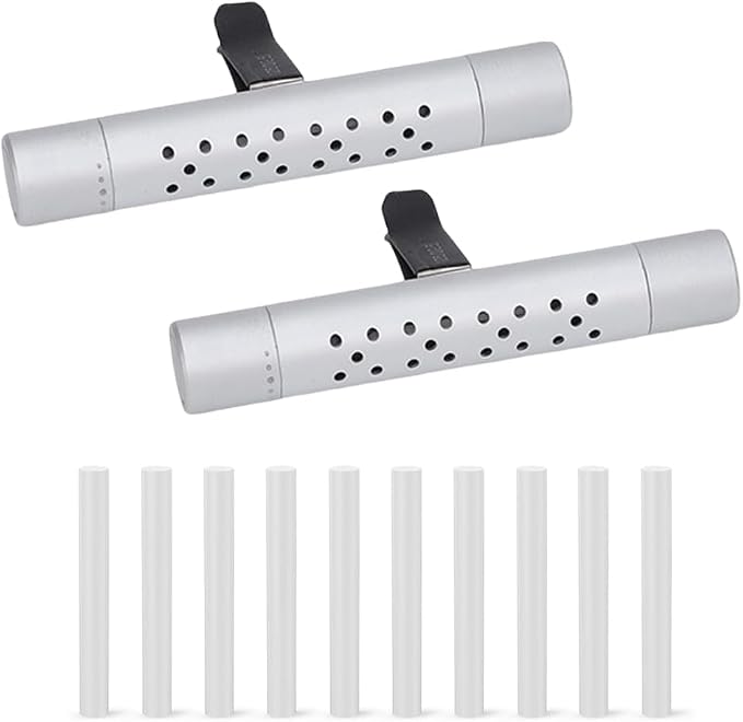 Osilly 2PCS Car Diffuser Vent Clip, Vehicle Essential Oil Scents Set with 10 Unscented Refill Sticks, Automotive Vent Air Freshener Decoration Accessories, Universal for SUV, Sedan, Truck (Silver)
