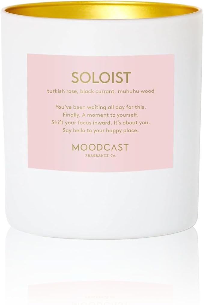 Moodcast Soloist Scented Candle - Aesthetic Candle for Home, Turkish Rose, Black Current & Wood, Clean Coco Wax Blend, Vegan, Paraben Free, 45-Hour Long Lasting Burn - 8oz