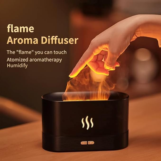 USB Powered Humidifier for Fall Gift,Simulation Flame Air Humidifier, LED Aroma Diffuser Humidifiers, Electronics Aromatherapy Diffuser, Bedroom Decor, Mini Humidifiers for Home Decor (Black)