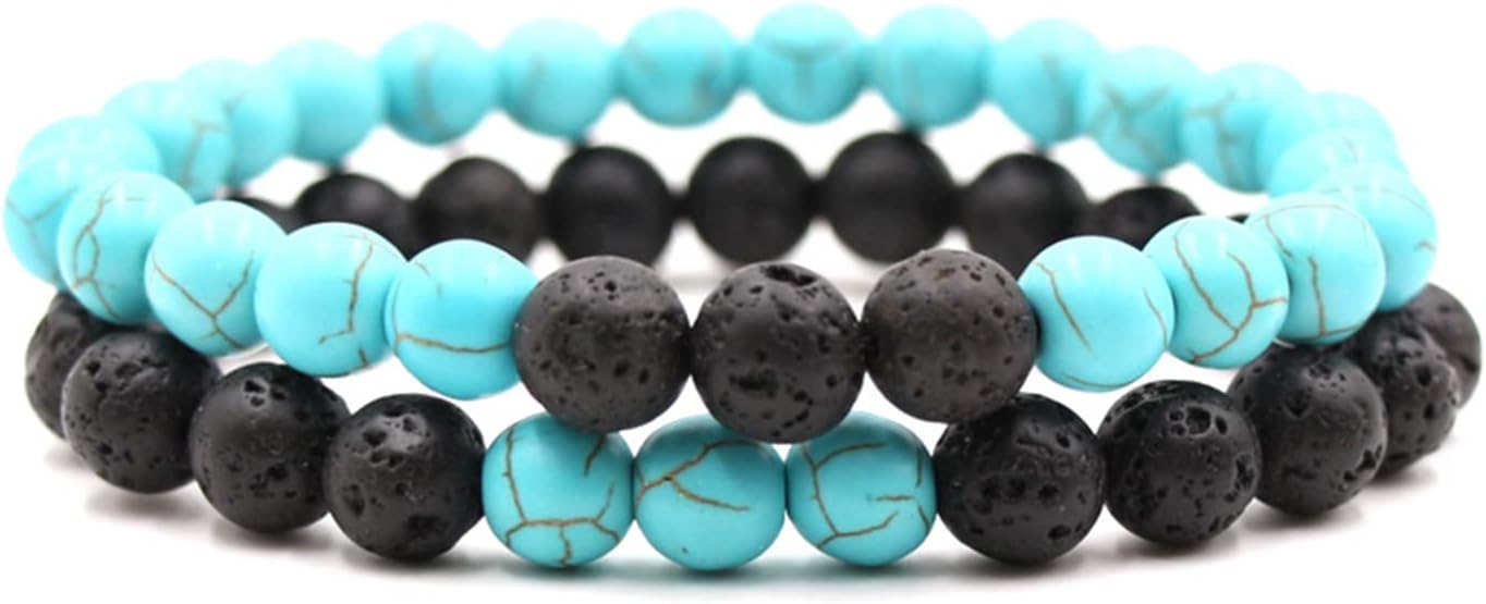 FORUBUS 2Pcs Lava Rock Beaded Bracelet Set – Essential Oil Diffuser Jewelry with Natural Stone Beads for Aromatherapy, Yoga, Meditation, and Stress Relief, Stretchy Bracelets for Women Men