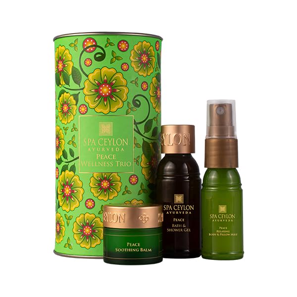 SPA CEYLON Peace Wellness Trio Set, Holistic Spa Essentials for Calming, Natural Ingredients, Ayurvedic Bath Gift Set, Shower Gel, Body Mist, Balm (150 g, Lemongrass)