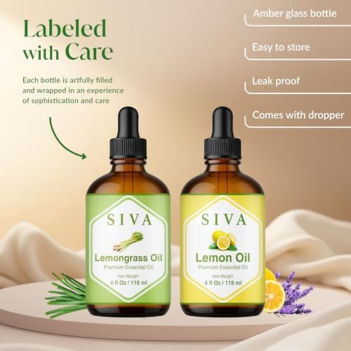 Siva Lemongrass and Lemon Essential Oil 4oz Bundle Super Saver Combo – Premium Grade Value Set for Aromatherapy, Skincare and Haircare