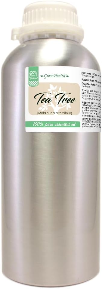 Tea Tree Essential Oil – 32 fl oz (1 Quart) – 100% Pure & Undiluted – Steam-Distilled Melaleuca – Bulk Size for Aromatherapy, Cleaning, DIY, and Candle Making – Aluminum Bottle – GreenHealth