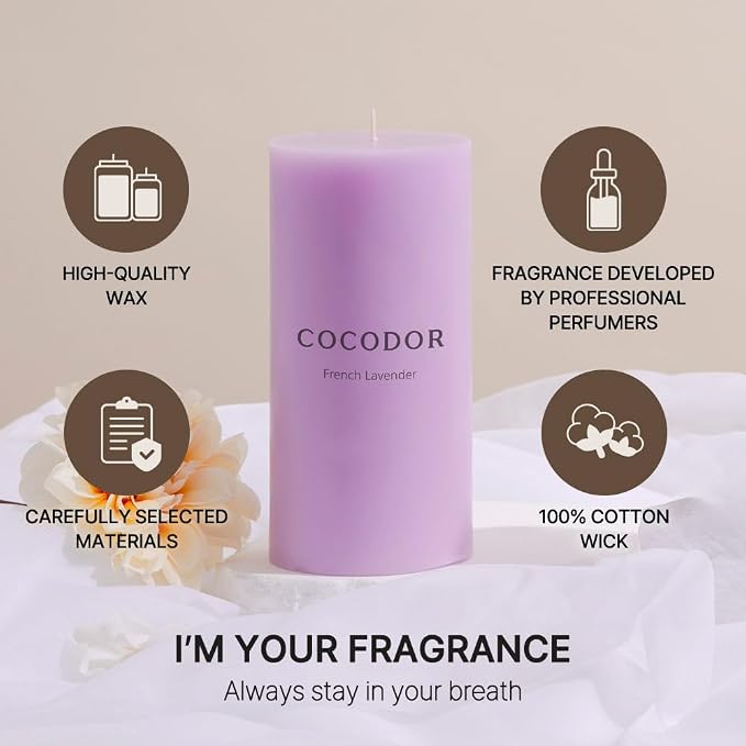 COCODOR Scented Pillar Candles, 3x6 Inch, Rose Perfume, Candle Set of 3, Long Buring 85 Hours, Candles for Weddings, Party, Dinner, Home Decor.