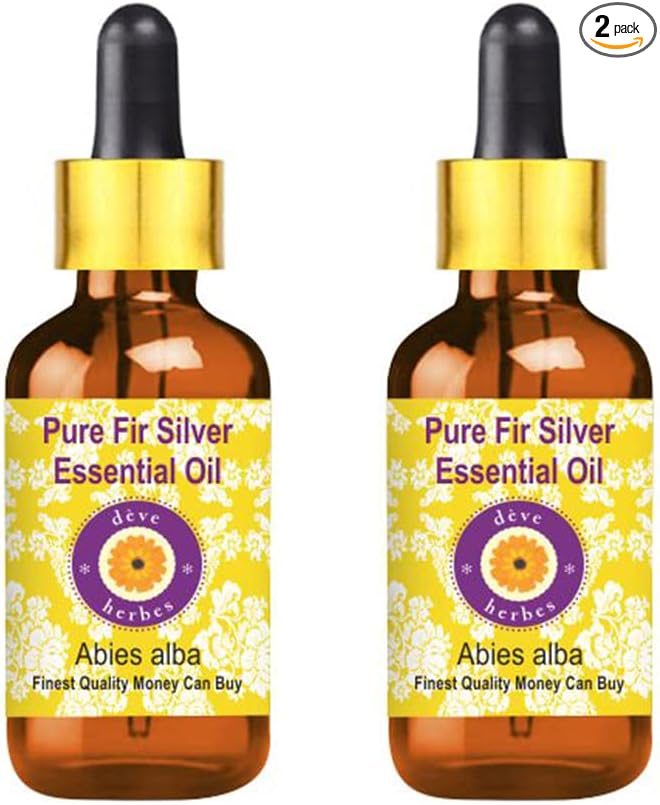 Deve Herbes Pure Fir Silver Essential Oil (Abies alba) with Glass Dropper Steam Distilled (Pack of Two) 100ml X 2 (6.76 oz)