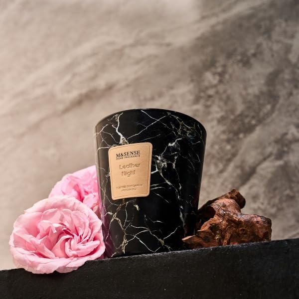 M&SENSE Leather Night Scented Soy Candle, 3 Wick Highly Scented 14.1 Oz 75H, Aromatherapy Christmas Gift for Women and Men