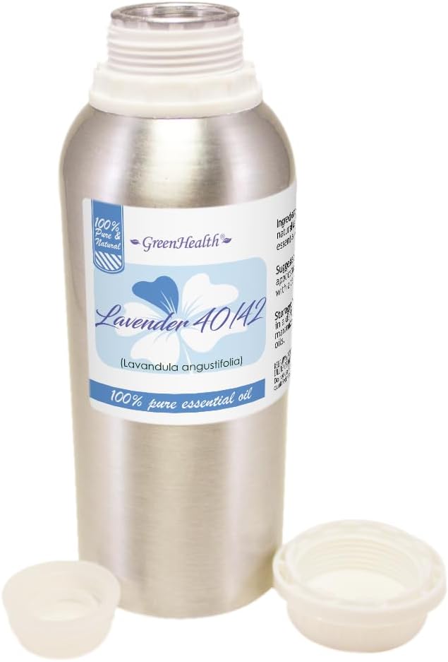 Lavender 40/42 Essential Oil – 8 fl oz (237 ml) Aluminum Bottle w/Plug Cap – 100% Pure Essential Oil – GreenHealth