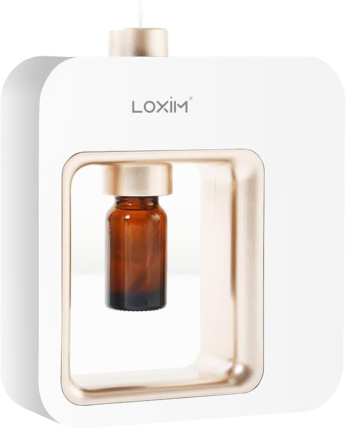 LOXIM Essential Oil Diffusers, Waterless Aromatherapy Diffuser, Nebulizing Technology Aroma Scent Machine, Super Quiet, Heatless, Portable, Rechargble for Home Living Room Office (White Gold)