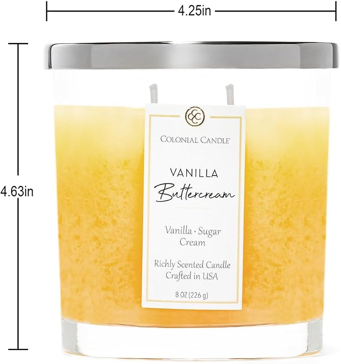 Colonial Candle Vanilla Buttercream Scented Candle Jar, Highly Fragranced Candles for Home Scented, Mottled Wax Candle, 2 Wick, 8 oz - Made in the USA