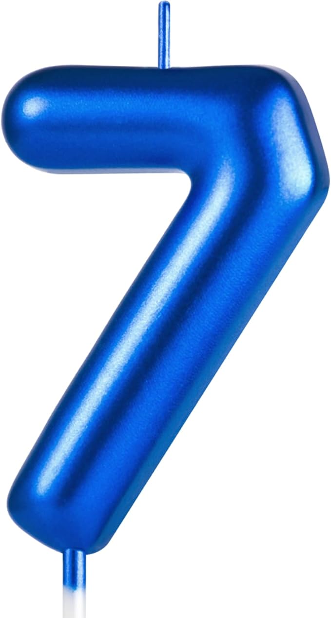 2.76“ Large 7 Birthday Candle, Three Candle for 7th Birthday Boy, Number 7 Candle for Boys Blue Theme Birthday Party Decorations, Blue Birthday Candles for Goth Birthday Decorations