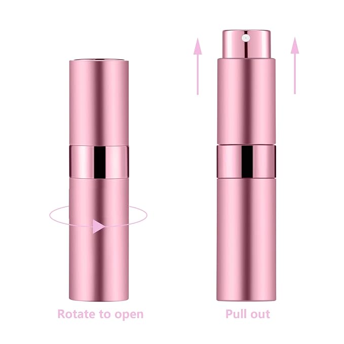 Lil Ray 8ml Portable Mini Perfume Atomizer(4 PCS)，Refillable Empty Small Spray Bottle for Travel, Twist Type Pocket Cologne Sprayer (Pink)