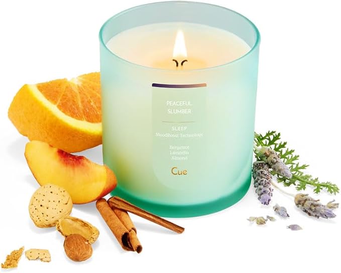 CUE Scented Candle |MoodBoost Essential Oils |OpenWick Clean Burning Candle | Soy Coconut Wax Blend | Candle for Home | Gift |Extended Burn Time (8.5oz, Peaceful Slumber)