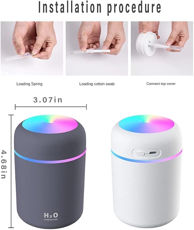Colorful Cool Mini Humidifier, Essential Oil Diffuser, Aroma Essential USB Personal Desktop Humidifier for Car, Office Room, Bedroom etc,2 Adjustable Mist Modes (Navy Blue)