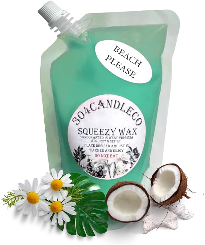 304CandleCo Large Squeeze Soy Wax Melt - 50 SCENTS! - Highly Fragrant & Hand-Crafted - Easy Mix & Match - American Made - Perfect for Wax Warmers (8oz, Beach, Please)