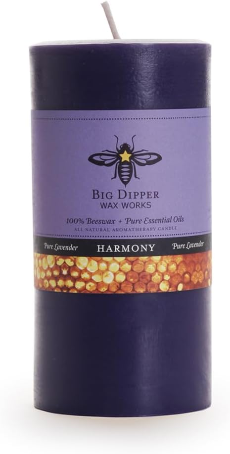 Big Dipper Wax Works 100% Pure Beeswax Pillar Candle, Harmony (Pure Lavender) Aromatherapy Candle with Pure Essential Oil, Non Toxic Natural Candle, 90 Hour Burn, Medium 3" x 6"