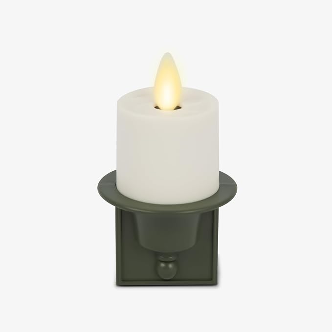 Luminara Flameless Candle Nightlight w/Dusk to Dawn Light Dark Auto Sensor, Loden Green Wall Plug Indoor Night LED Light w/Real-Flame Effect Technology, Bathroom Bedroom Hallway, No Remote Needed