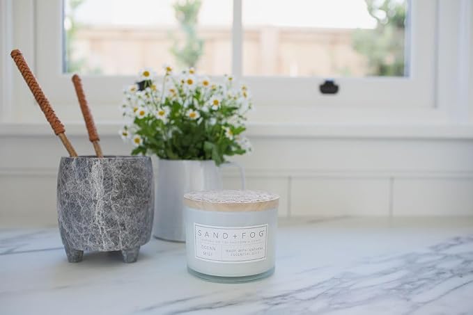 Sand + Fog Scented Candle - Ocean Mist – Additional Scents and Sizes – 100% Cotton Lead-Free Wick - Luxury Air Freshening Jar Candles - Perfect Home Decor – 12oz