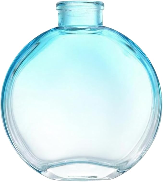 1 Pack 150ml/5oz Flat Round Blue Glass Reed Diffuser Bottles, Refillable Aromatherapy Essential Oil Bottles for Bathroom, Home & Office Decor