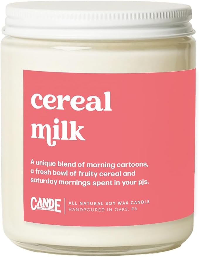 CE CRAFT Cereal Milk Scented Candle - Fruit Loops Scented Candle, Funny Gift for Her, 8 Ounce Glass Jar Candle, 50+ Hour Burn Time