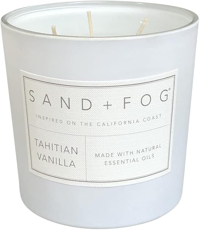 Sand + Fog Scented Candles - Tahitian Vanilla - Additional Scents and Sizes - 3 Wicks 100% Cotton Lead-Free - Luxury Air Freshening Jar Candles - Perfect Home Decor - 21 oz