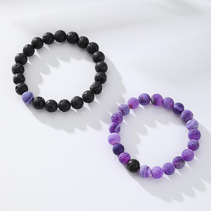 FORUBUS 2Pcs Lava Rock Beaded Bracelet Set – Essential Oil Diffuser Jewelry with Natural Stone Beads for Aromatherapy, Yoga, Meditation, and Stress Relief, Stretchy Bracelets for Women Men