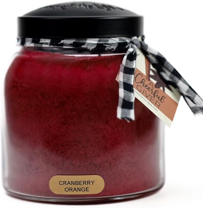 A Cheerful Giver - Cranberry Orange - 34oz Papa Scented Candle Jar with Lid - Keepers of the Light - 155 Hours of Burn Time, Gift for Women, Red