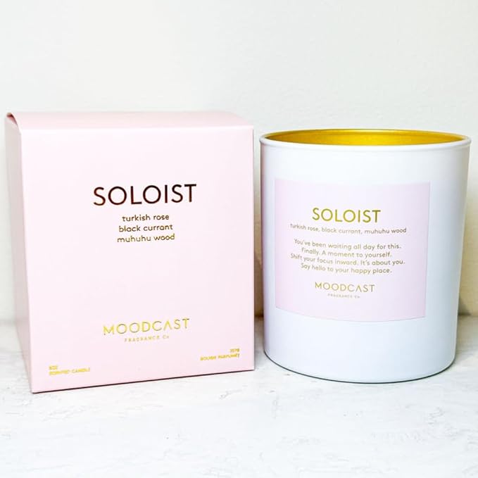 Moodcast Soloist Scented Candle - Aesthetic Candle for Home, Turkish Rose, Black Current & Wood, Clean Coco Wax Blend, Vegan, Paraben Free, 45-Hour Long Lasting Burn - 8oz