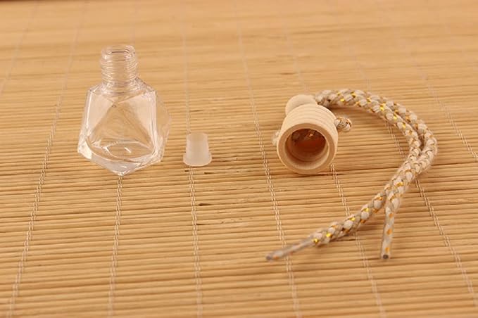 10Pcs 8ml Hanging Car Air Freshener Perfume Bottle, Refillable Aromatherapy Fragrance Clear Empty Essential Oil Diffuser Perfume Pendant Auto Ornaments Decor Accessories with Wooden Caps