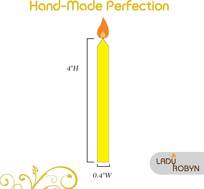 Set of 20 Solid Color Taper Candles – 4-Inch Dripless Paraffin Wax Candles with Cotton Wick – Ideal for Weddings, Shabbat, Holiday & Home Decor, Gift Set (Yellow)