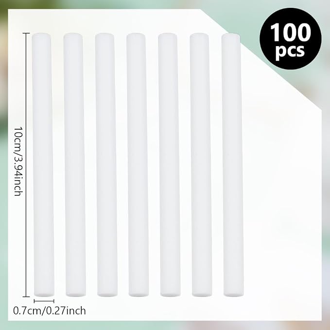 WEBEEDY 100 Pcs Humidifier Sticks Refill Mini Humidifiers Car Filters Replacement Parts Essential Oil Diffuser Sticks for Home Office Cool Mist Portable USB Mini Humidifier (4x0.3 Inch/10x0.7 cm)