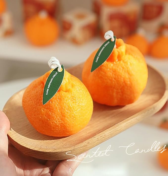 4 Pack Large Orange Shaped Fruit Candles Gift, Vegan Citrus Scented Candles, Spring Summer Mother's Day Farmhouse Table Decor, Tiered Tray Centerpiece, Housewarming Thanksgiving Party Favors