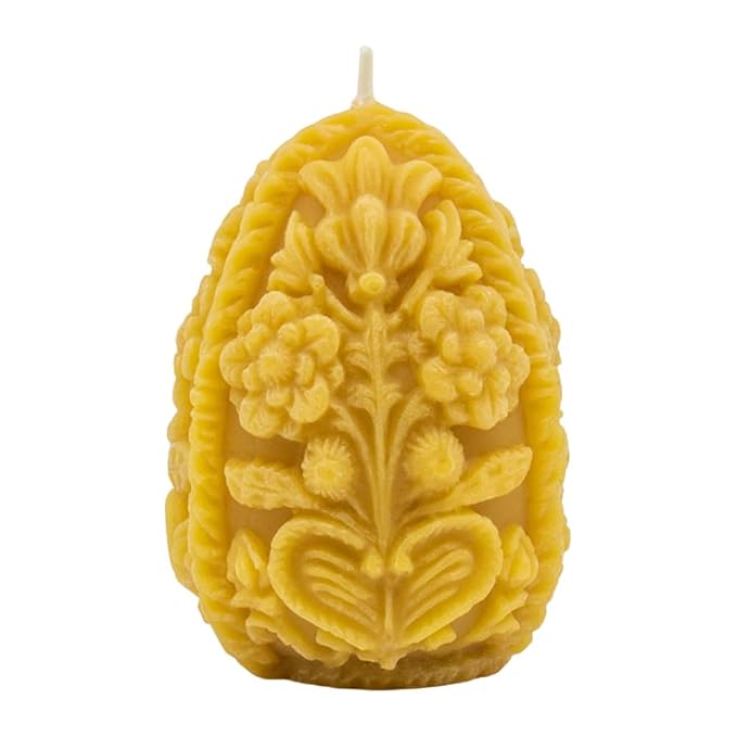 Sunbeam Candles 100% Pure Beeswax Carved Egg | Long Burning 30-Hours| Non-Toxic Beeswax Candles Spring & Easter Basket Decor | Made in USA | Natural Gold